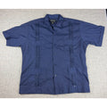 Dominguez Guayabera Shirt Mens 44 Blue 100% Cotton Made Mexico Yucatan 4 Pocket