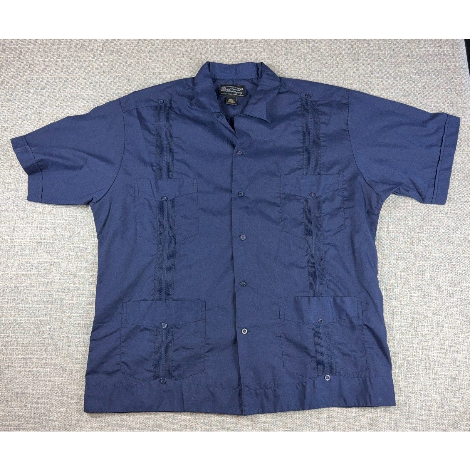 Dominguez Guayabera Shirt Mens 44 Blue 100% Cotton Made Mexico Yucatan 4 Pocket