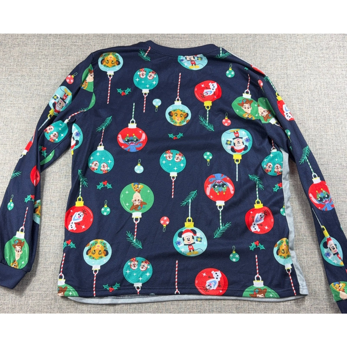 Disney 100 Christmas Pajama Top Mens L Mickey Olaf Stitch Holiday Long Sleeve