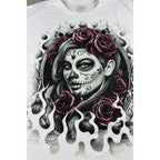 Sugar Skull Woman Roses Graphic T Shirt Men XL White Day of the Dead Gothic
