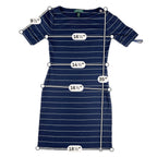 Lauren Ralph Lauren Dress Small Navy White Stripe Boat Neck Cotton Sheath Nautic