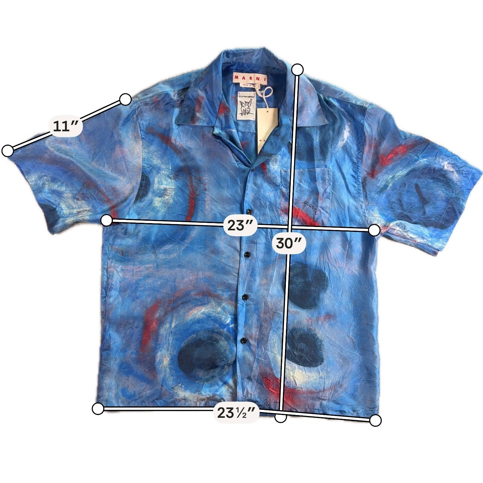 Marni Buchi Blu Habotai Silk Bowling Shirt Men’s 50 Blue NWT Made Italy