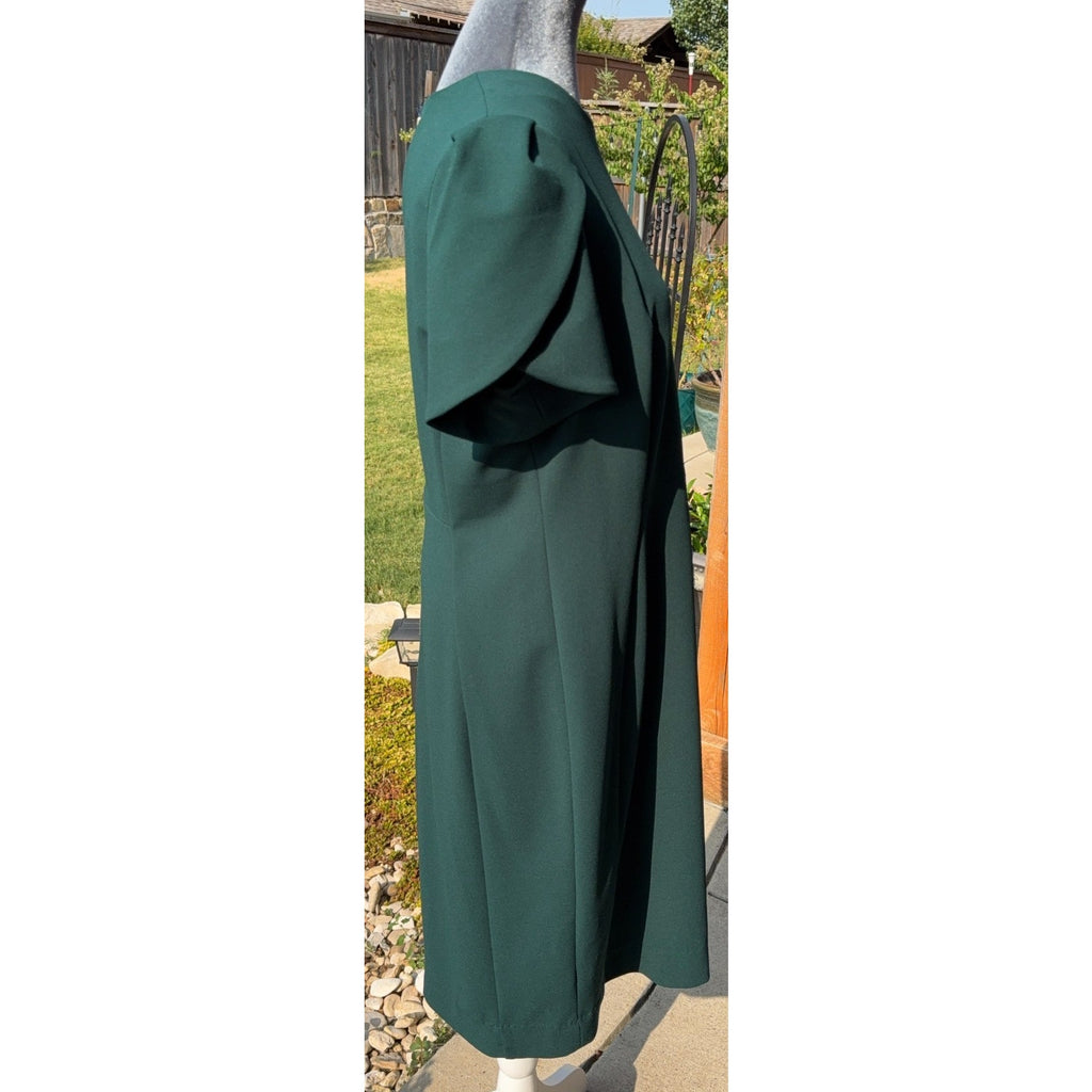 Calvin Klein Dress Womens 14 Green Tulip Sleeve Sheath Career Cocktail Midi