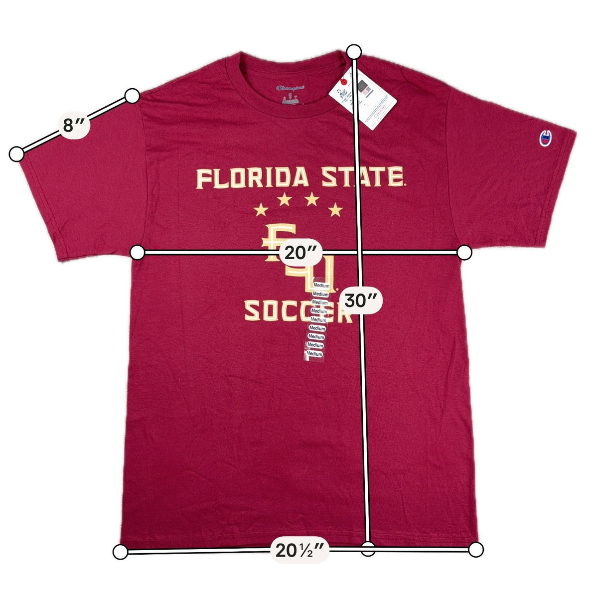 Champion Florida State FSU Womens Soccer Four Stars T Shirt Medium NWT Garnet