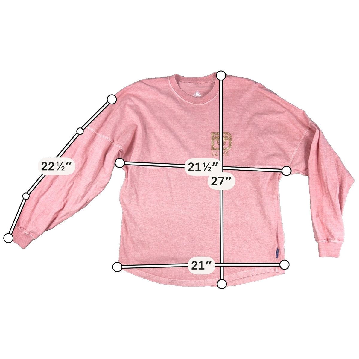 Walt Disney World Spirit Jersey XS Pink Rose Gold Glitter Long Sleeve Disney