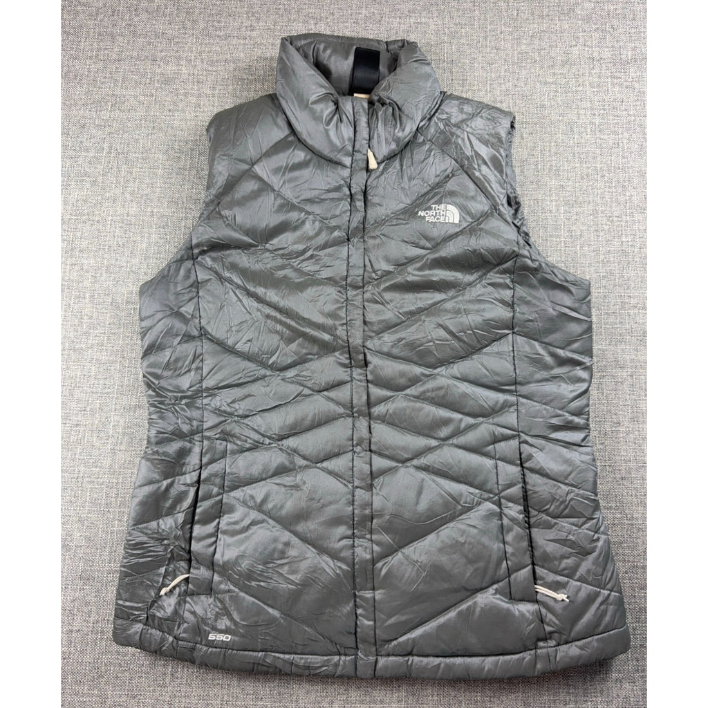 The North Face Aconcagua 550 Down Vest Womens L Gray Puffer Quilted Goose Down