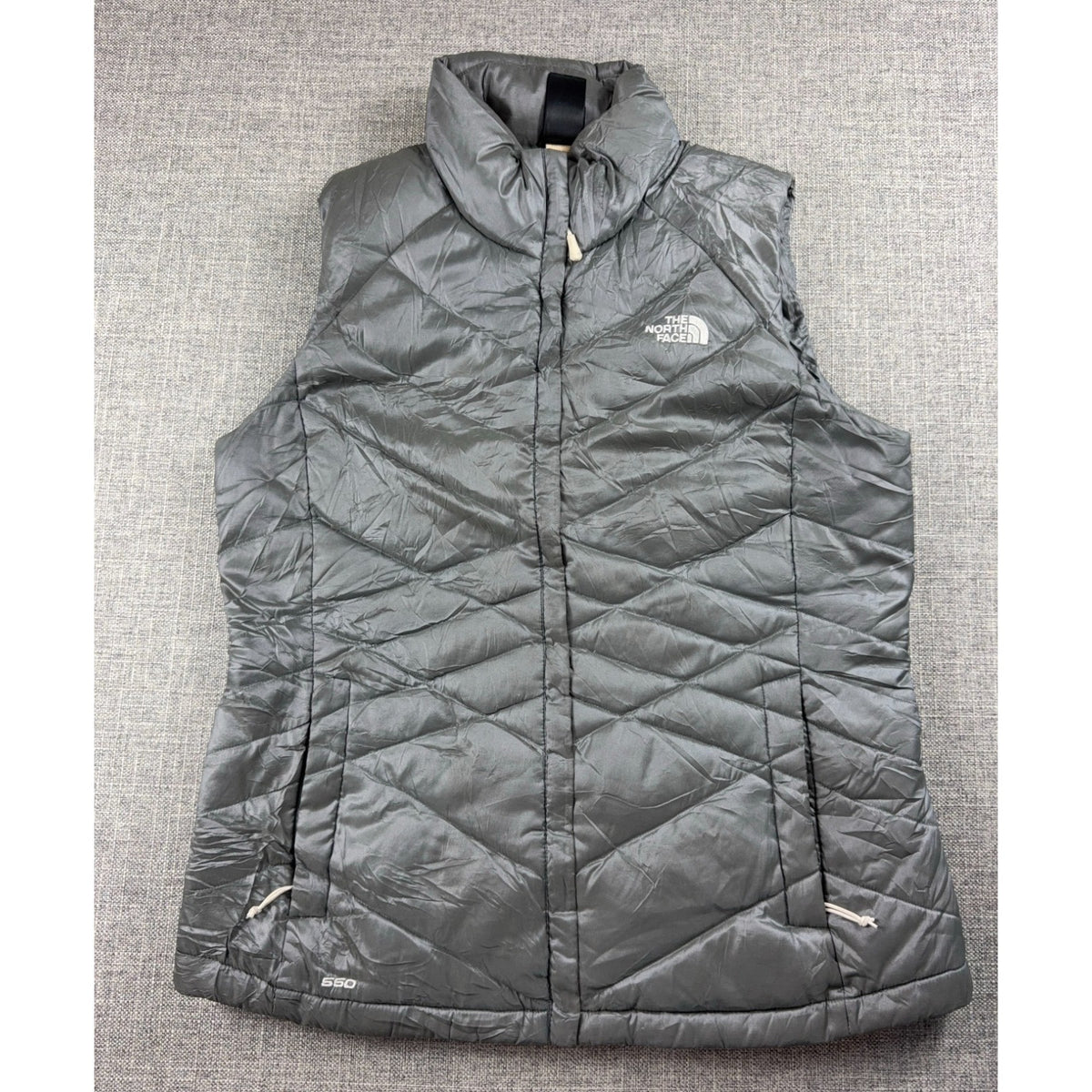 The North Face Aconcagua 550 Down Vest Womens L Gray Puffer Quilted Goose Down