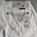 Miss Me Jeans Womens 30 White Cropped Skinny Rhinestone Embellished Flawed