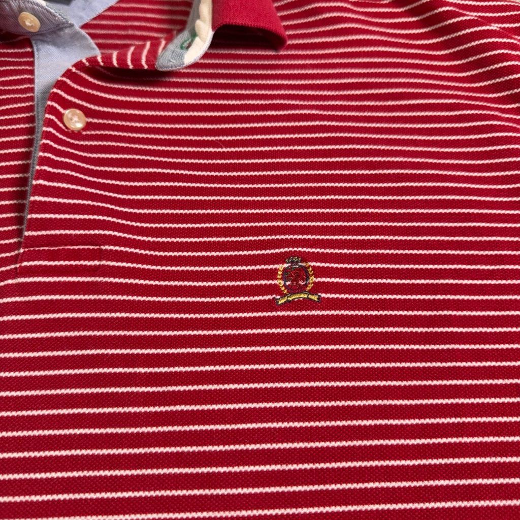 Vintage Y2K Tommy Hilfiger Polo Shirt Mens XL Red White Striped Crest Logo 2000