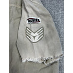 Zara Man Military Patch Shirt Mens S Distressed Khaki Relaxed Fit Utility