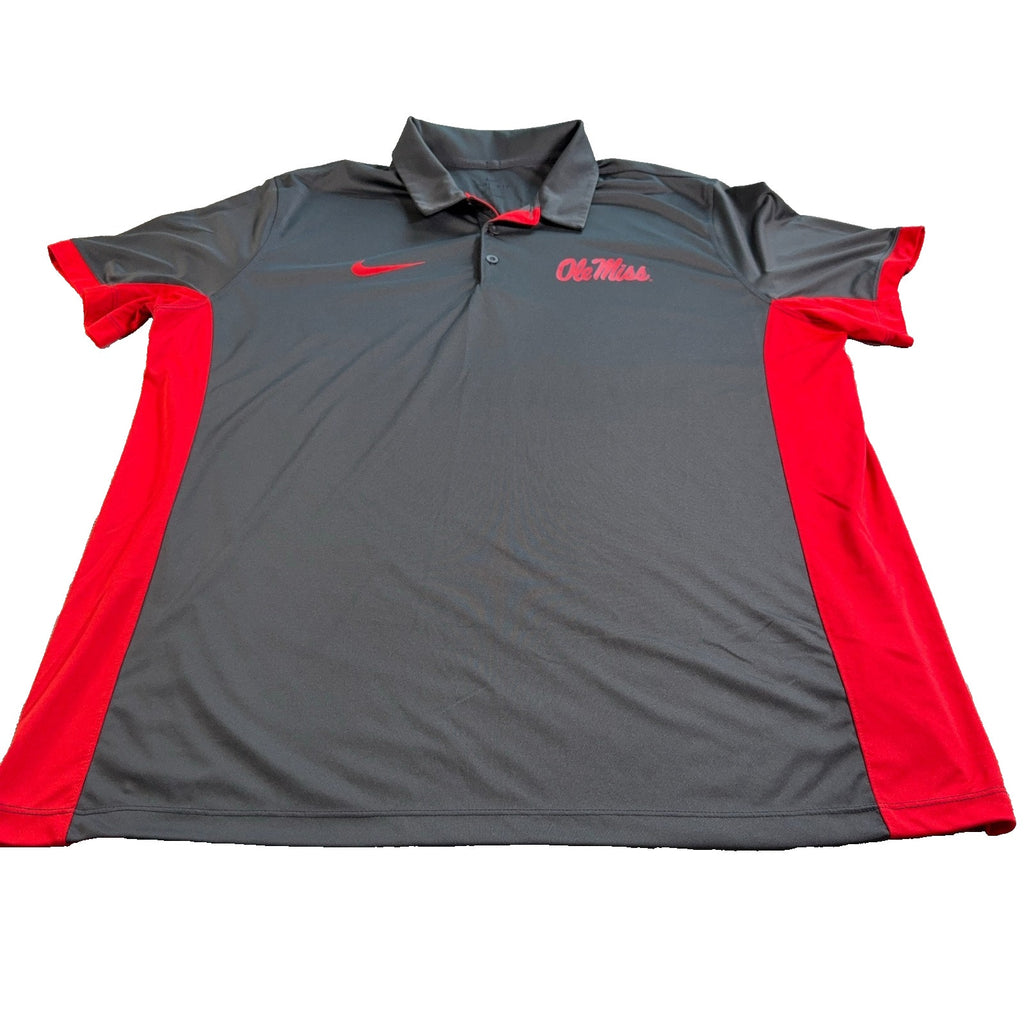 Nike Ole Miss Rebels Polo Shirt Mens 2XL Gray Red Dri-FIT NCAA Golf Performance