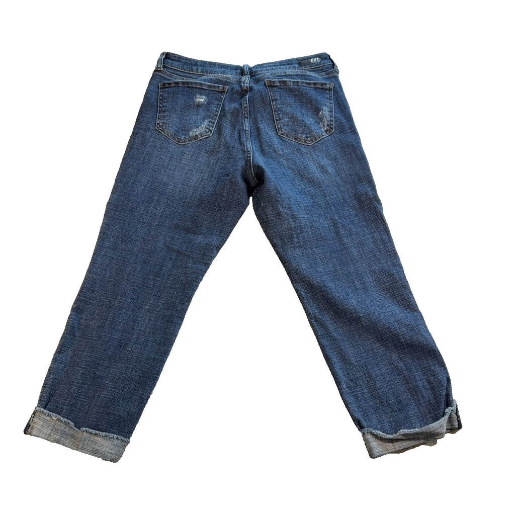 Kut From The Kloth Amy Crop Straight Leg Jeans Womens 12 Blue Distressed Cuffed