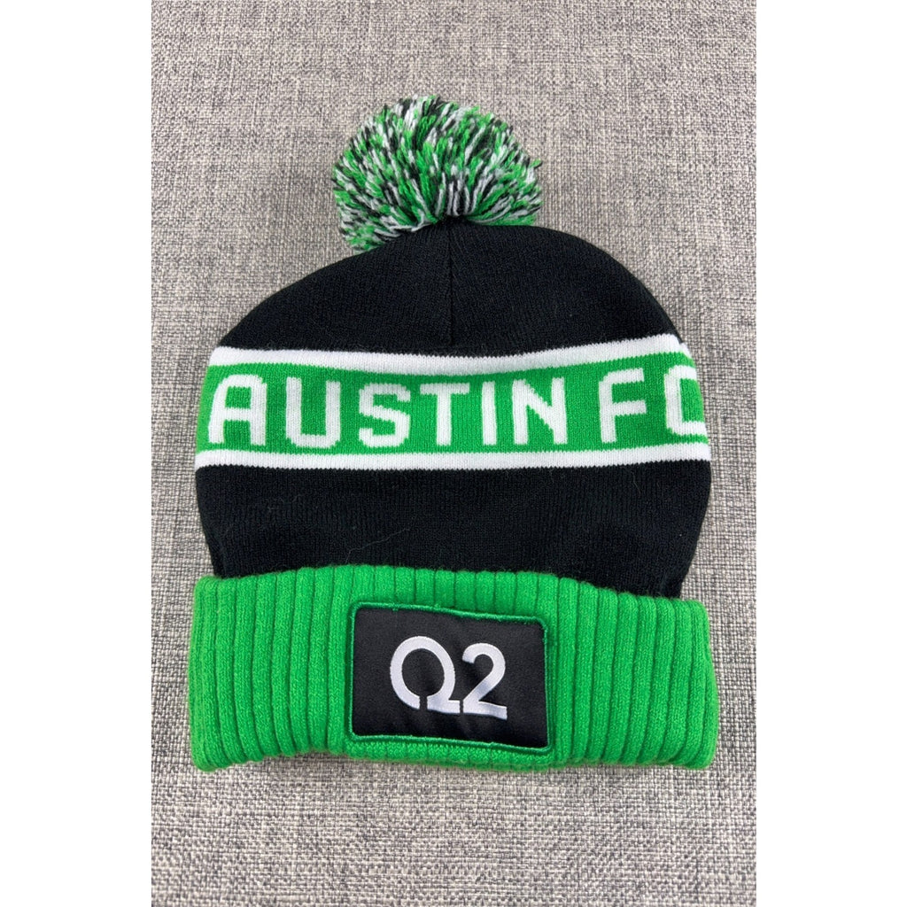 Austin FC Beanie Pom Knit Hat Q2 Stadium Black Green MLS Soccer One Size