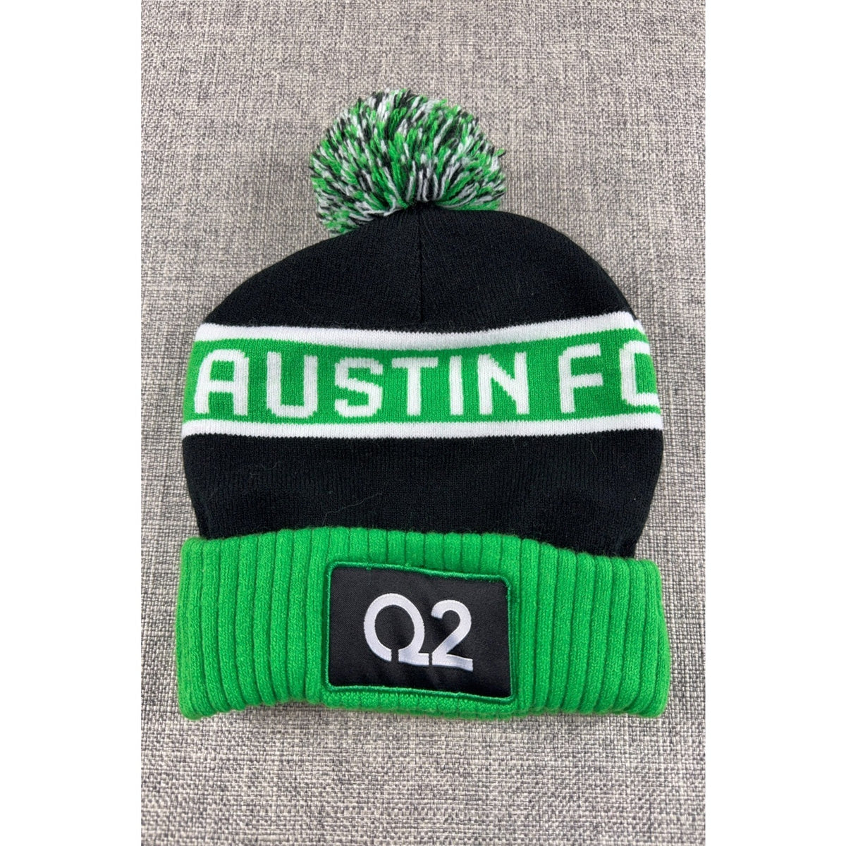 Austin FC Beanie Pom Knit Hat Q2 Stadium Black Green MLS Soccer One Size
