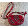 Talbots Red Tartan Plaid Camera Crossbody Bag Leather Trim Gold Hardware