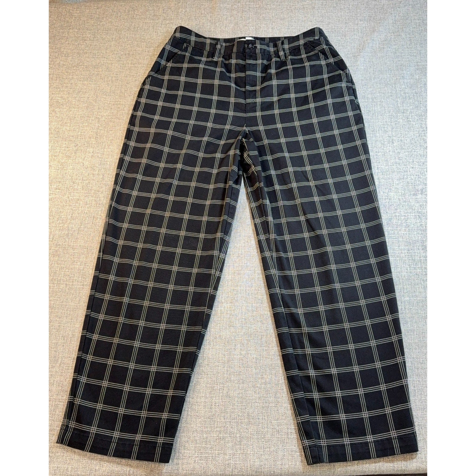 Vans Plaid Chino Pants Mens 31 Black Cream Windowpane Straight Skate Punk 28L