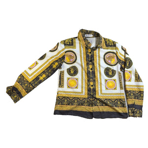 Liang Dian Yi Zu Women’s Baroque Scarf Print Button-Up Blouse Size Large