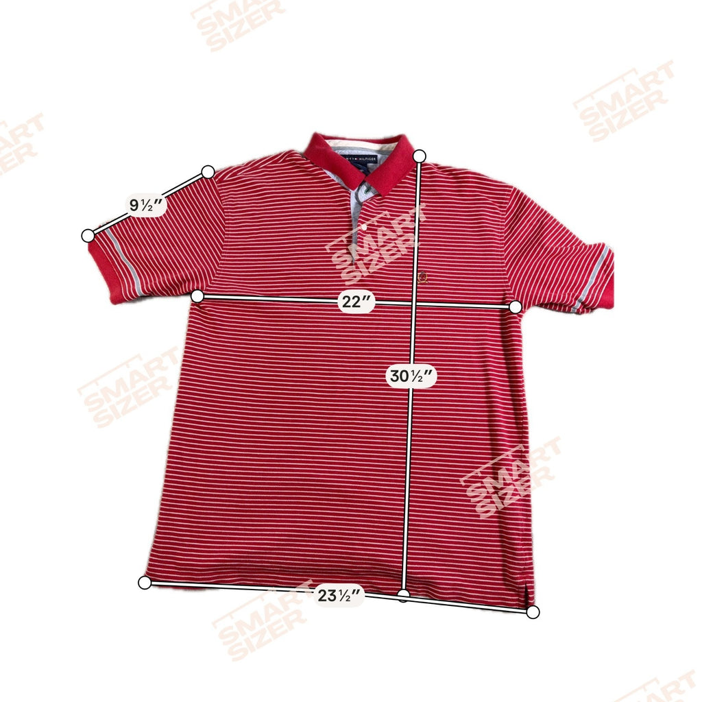 Vintage Y2K Tommy Hilfiger Polo Shirt Mens XL Red White Striped Crest Logo 2000