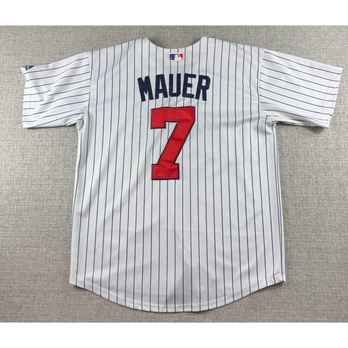 Joe Mauer Minnesota Twins Majestic Cool Base Jersey Mens L MLB Pinstripe #7