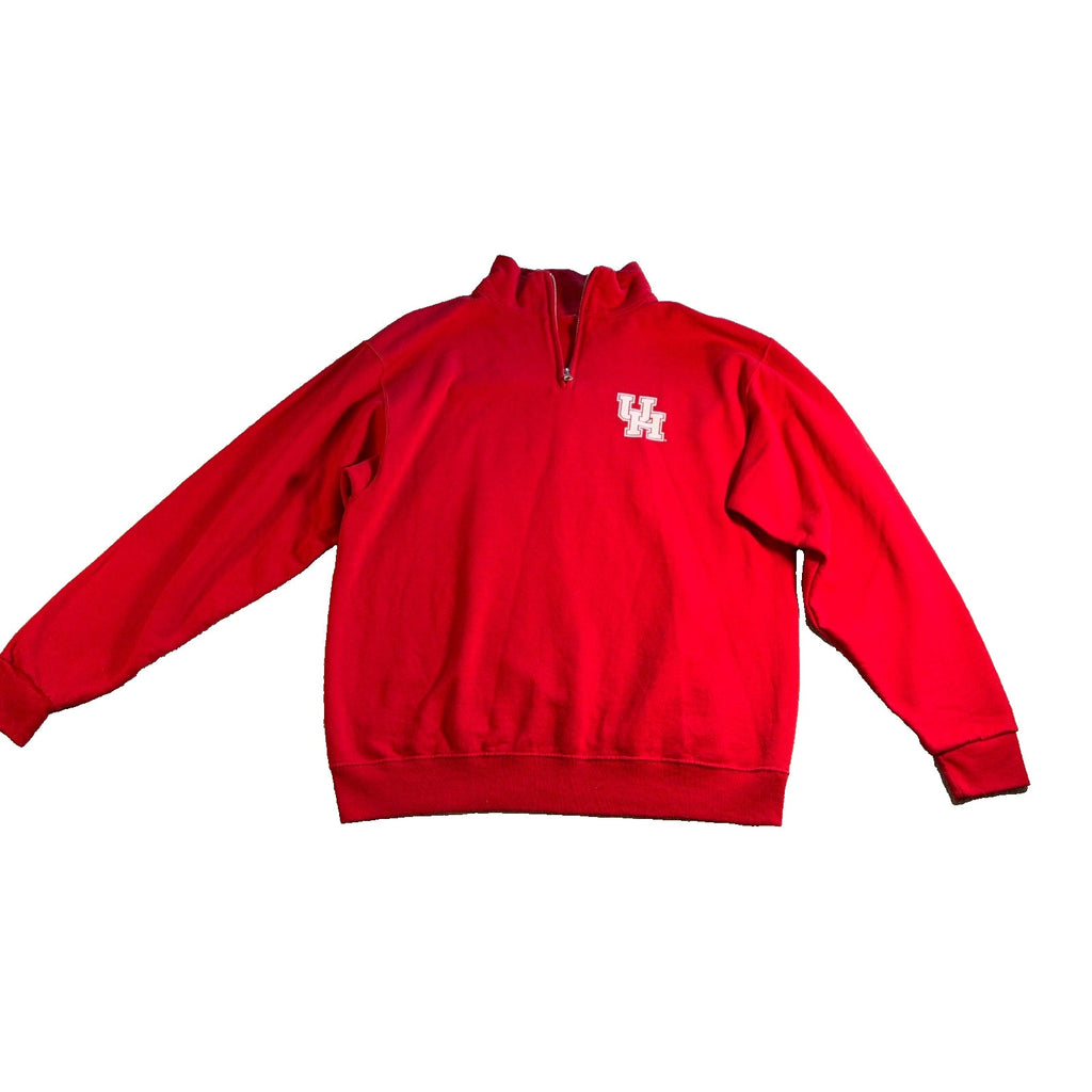 University of Houston Cougars Quarter Zip Sweatshirt Mens M Red UH Pullover