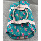 Whim + Wander Floral Canvas Duffel Bag Teal Pink Rose Weekender Shoulder Strap