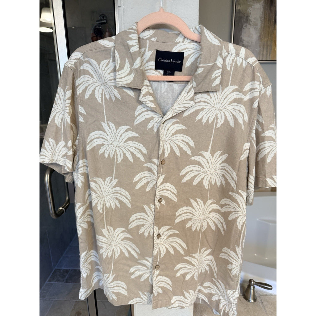 Christian Lacroix Linen Blend Palm Print Shirt (Men’s Large)