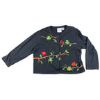 Michael Simon Light Frog Cardigan Womens X Embroidered Beaded Novelty Black