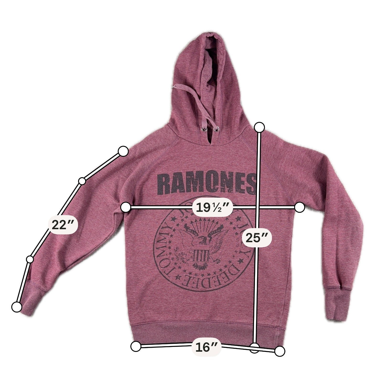 Ramones Hoodie 1-2-3-4 Clothing Medium Burgundy Punk Rock Band Pullover