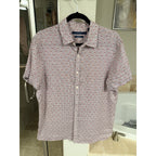 Perry Ellis Men’s 100% Linen Button Front M Geometric Print Short Sleeve Summer