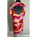 Sanctuary M Bright Abstract Print Open Back Blouse Pink Orange Mod Retro Top