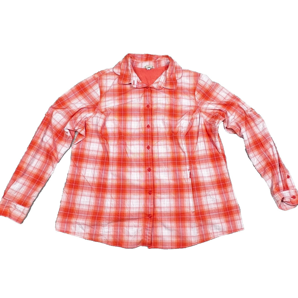 Duluth Trading Sidewinder Shirt Womens 2XL Coral Plaid Vented UPF 30