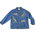 Tantrums Womens 1X Denim Shirt Jacket Safari Giraffe Leopard Embroidered Blue