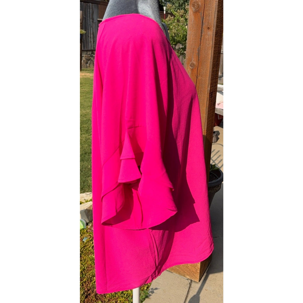 Umgee Women’s Large Hot Pink Blouse Layered Ruffle Bell Sleeve Boho Tunic Top