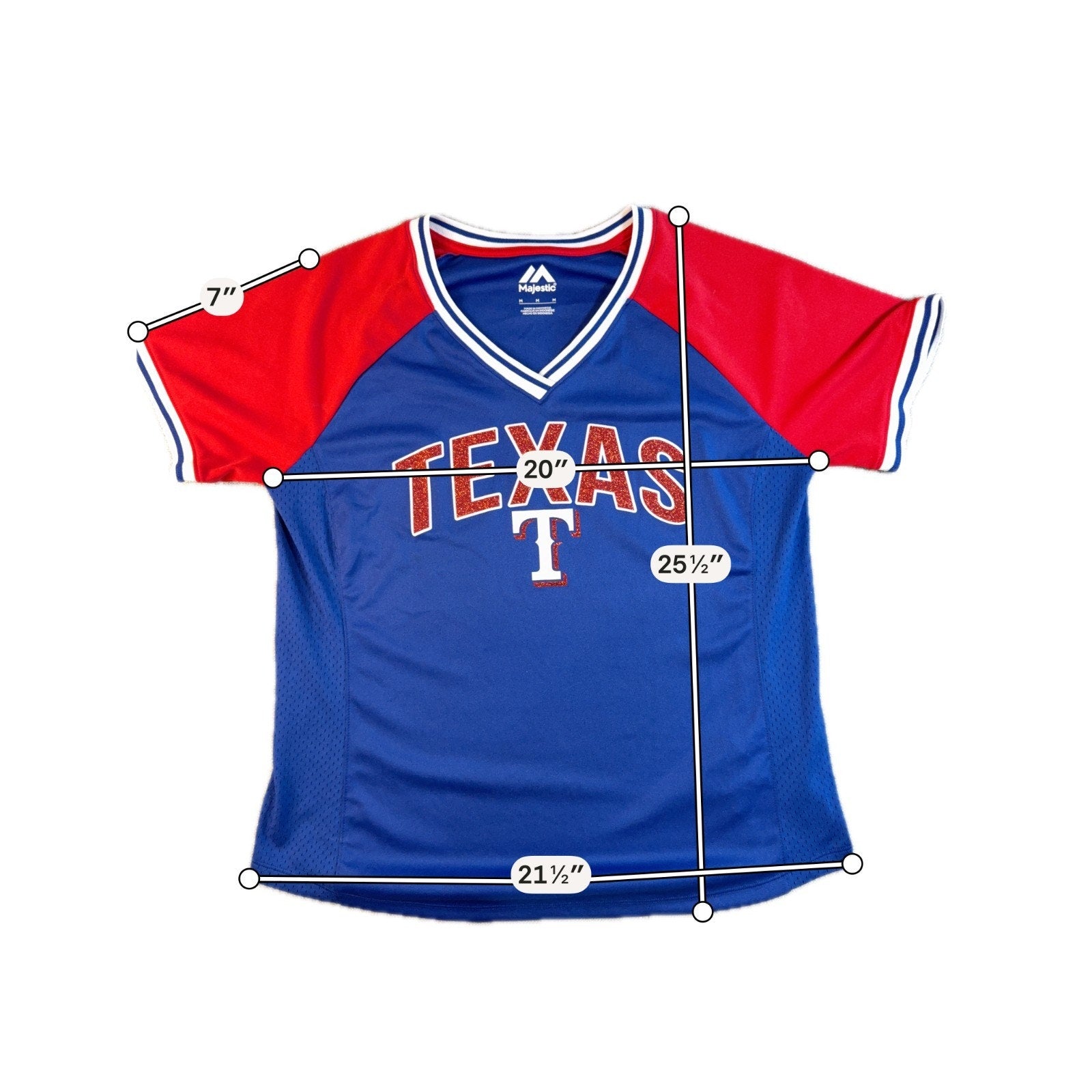 Majestic Texas Rangers Women's M Glitter V-Neck Baseball Shirt MLB