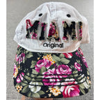 Robin Ruth Miami Original Floral Baseball Cap White Pink Roses Adjustable Hat