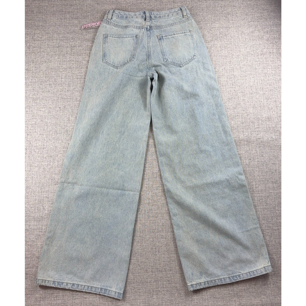 Missguided Women 25 Light Wash High Rise Wide Leg Jeans NWT Panel Detail