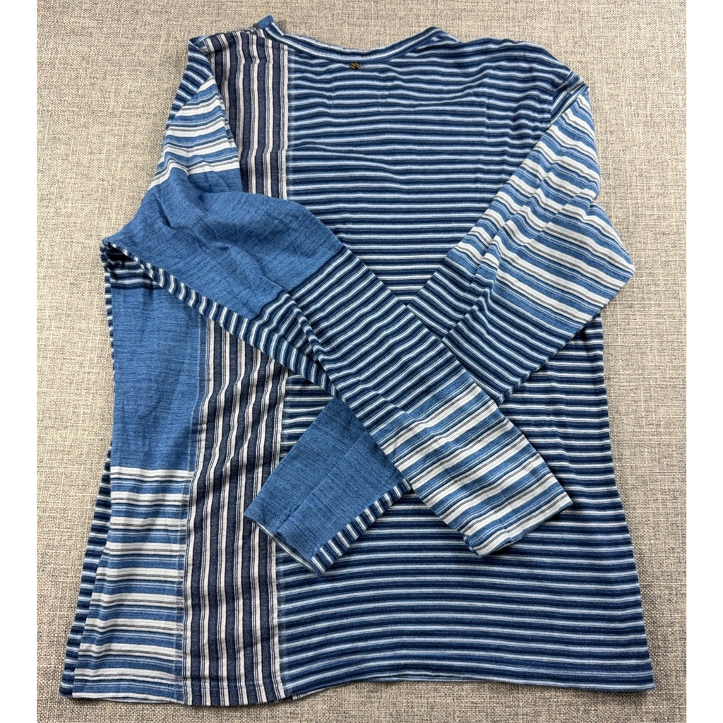 Billy Reid Made in Japan Indigo Patchwork Striped Long Sleeve Tee Men M