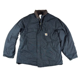 Carhartt Jacket Mens Black Duck Canvas Work Coat Distressed Corduroy Collar