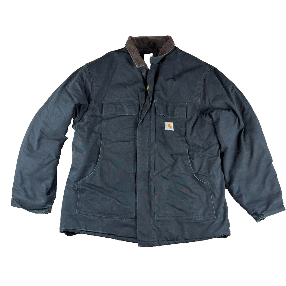 Carhartt Jacket Mens Black Duck Canvas Work Coat Distressed Corduroy Collar