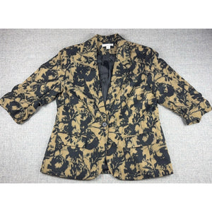 Coldwater Creek Womens PM 10-12 Floral Tapestry Blazer Jacket Black Tan 3/4 Slee
