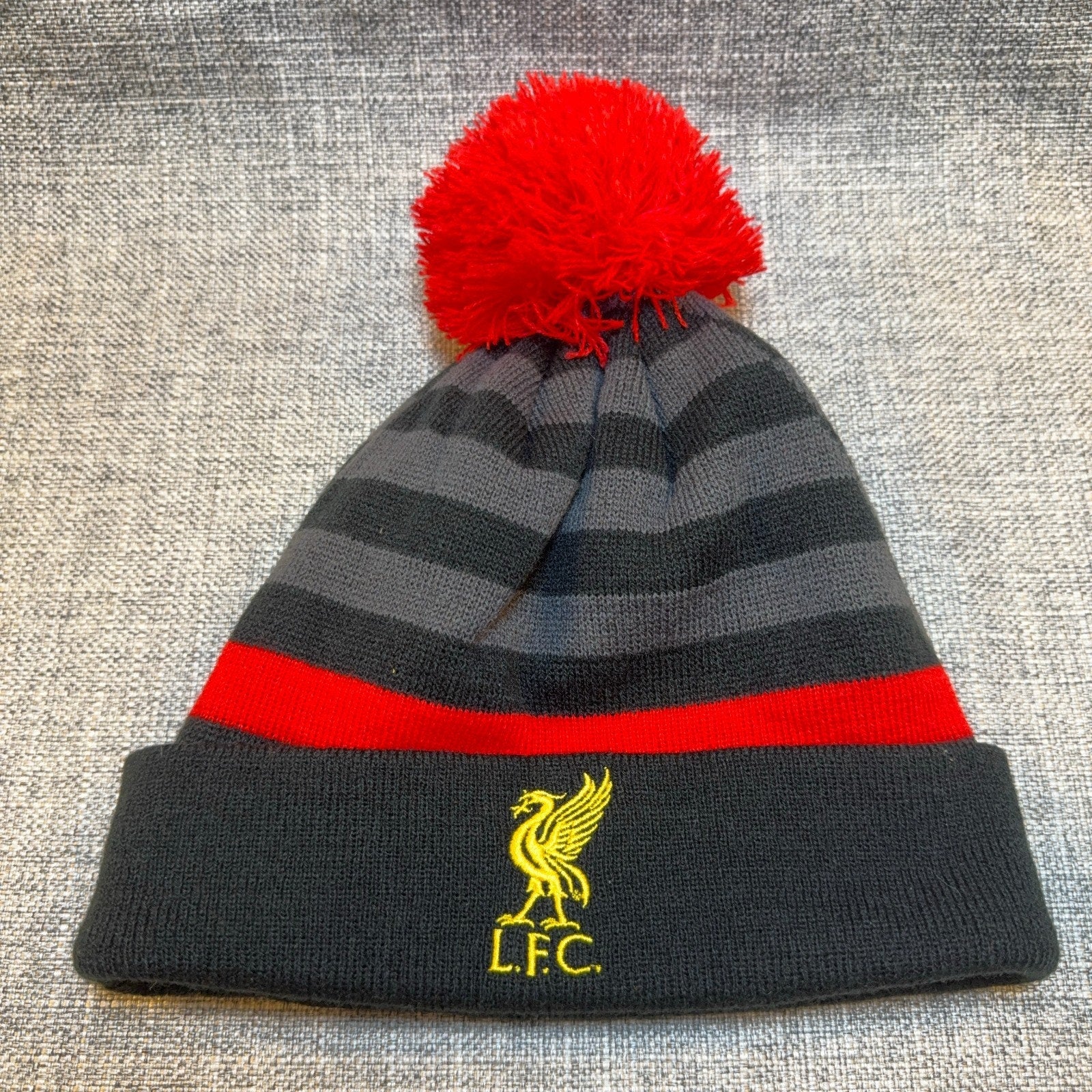 Liverpool FC Warrior Pom Beanie Hat 2012-15 LFC Soccer Black Red Gray OS