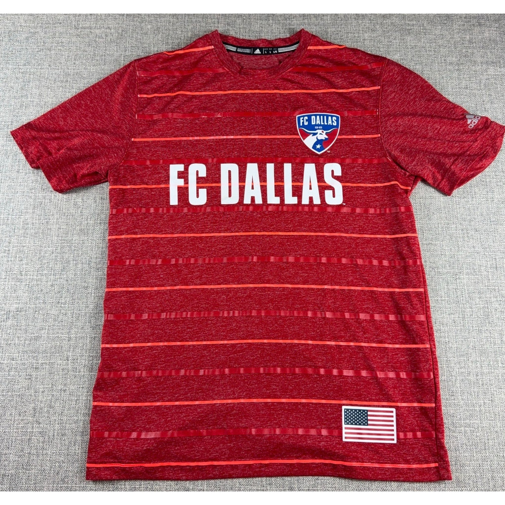 adidas FC Dallas MLS Shirt Mens L Fits M Red Climalite Soccer USA Flag 2015
