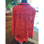 Anthropologie Maeve Paris London Print Blouse Womens 10 Red Button Front Boho