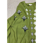 Entro Womens M Olive Green Embroidered Peasant Blouse Balloon Sleeve Boho