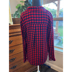 Perfect Shirt Women’s XL Red Blue Buffalo Plaid Rayon Button Up Flannel Relaxed