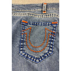 True Religion Rocco Relaxed Skinny Jeans Mens 44 Blue Orange Contrast Stitch