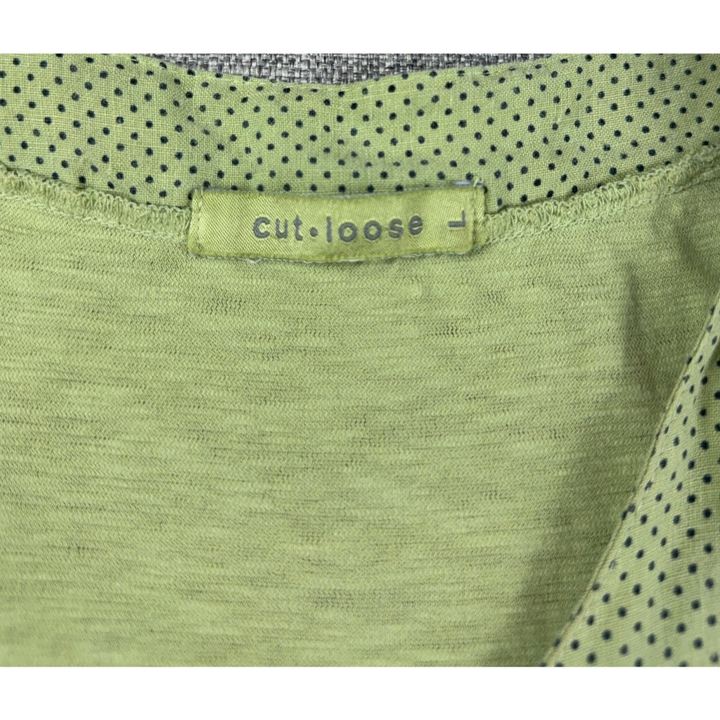 Cut Loose Dress Womens L Olive Green Linen Cotton Polka Dot Lagenlook Maxi USA