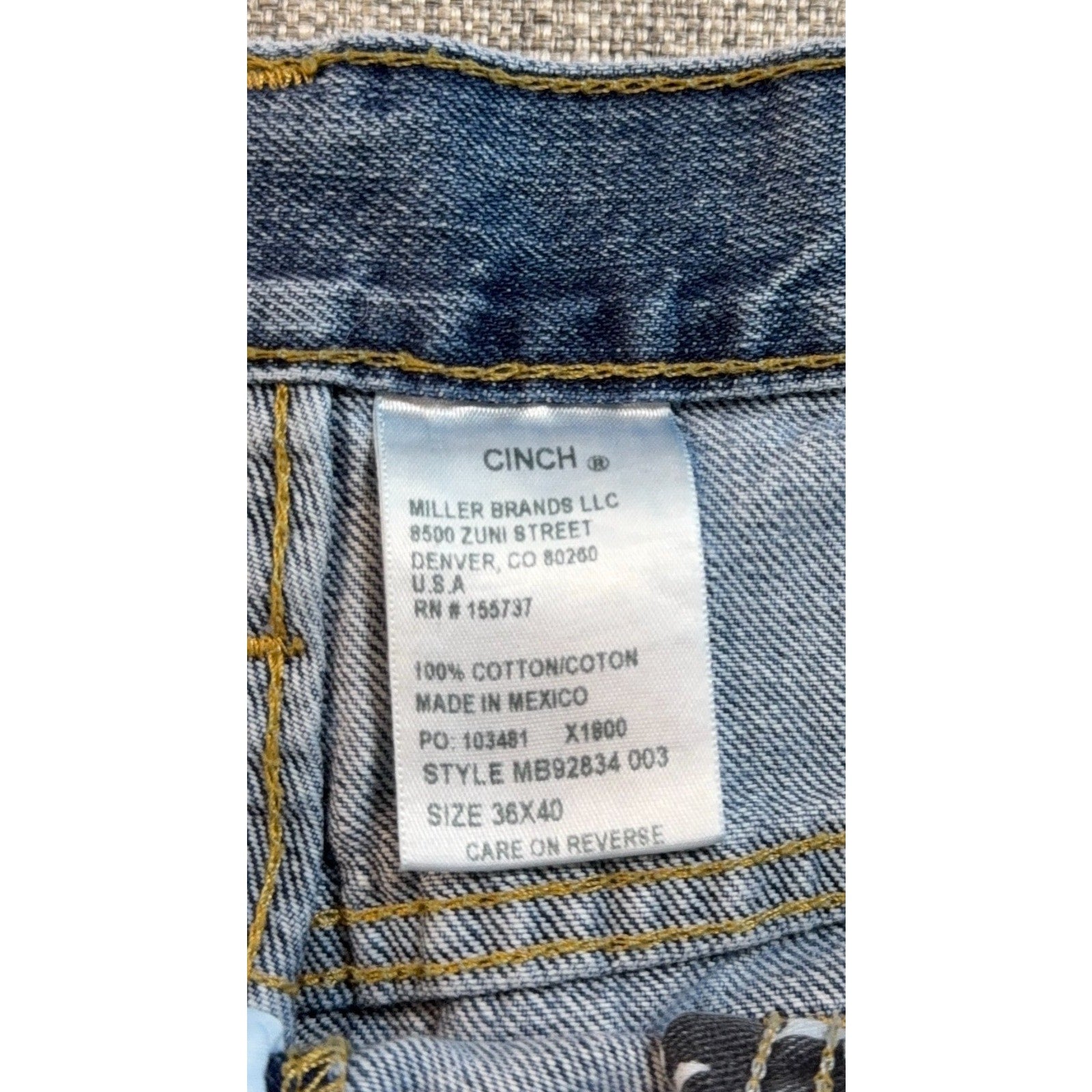 Cinch Up Men’s Jeans 36x40 Actual 38x40 Relaxed Western Cowboy Made Mexico