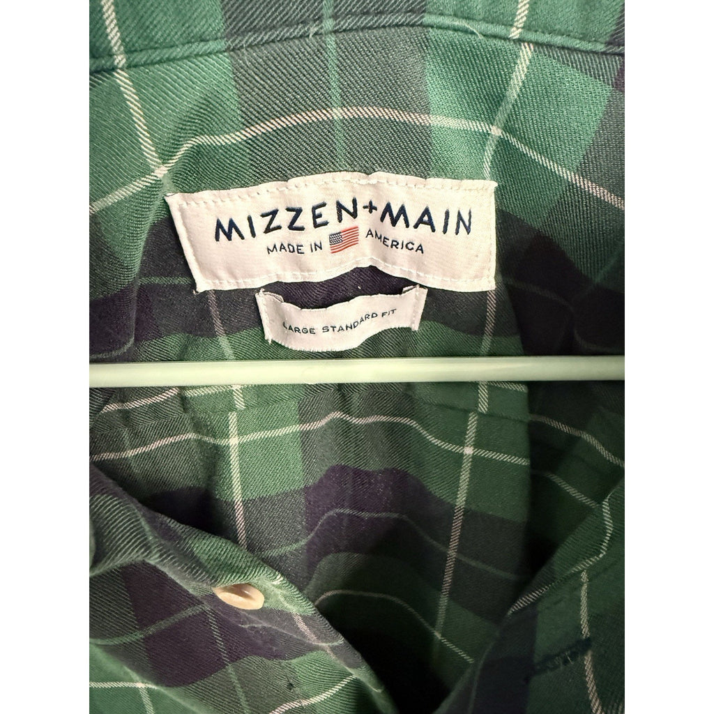Mizzen+Main Mens M Standard Fit Green Navy Plaid Performance Dress Shirt US Made