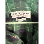 Mizzen+Main Mens M Standard Fit Green Navy Plaid Performance Dress Shirt US Made